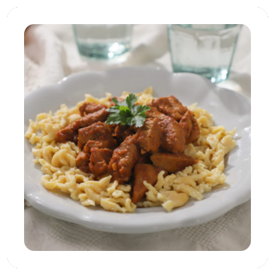 Guiso de cerdo con spaetzle